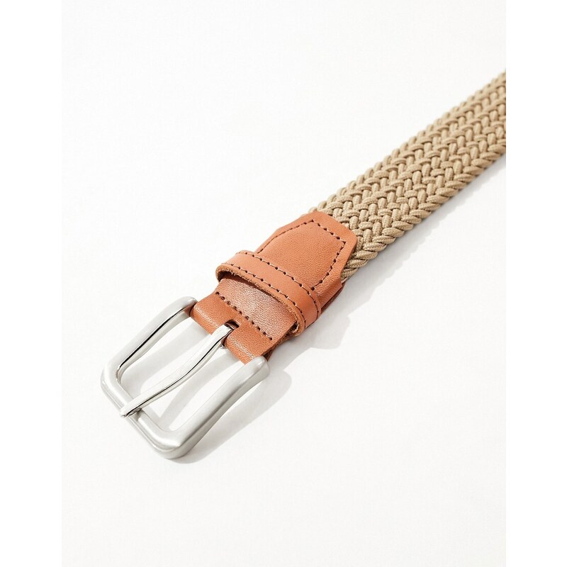 Jack & Jones - Cintura intessuta color cuoio con fibbia-Marrone