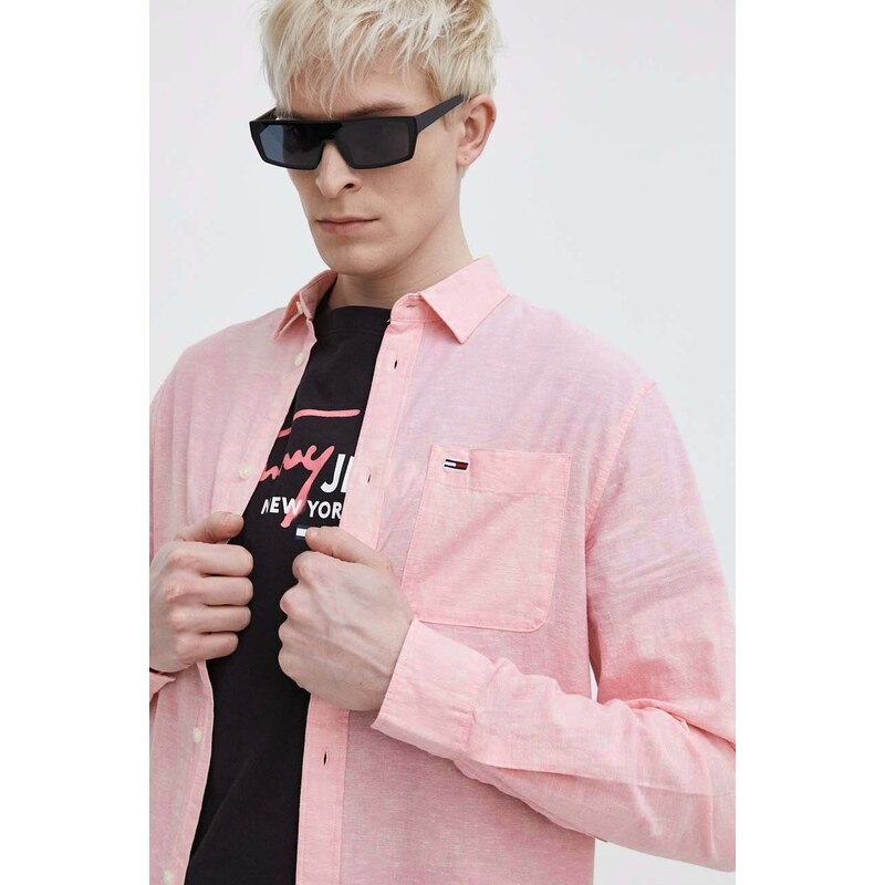 Tommy Jeans camicia in lino misto colore rosa