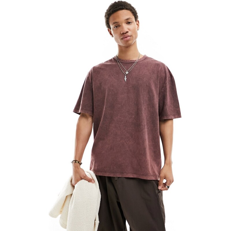 ASOS DESIGN - T-shirt premium oversize lavaggio marrone scuro