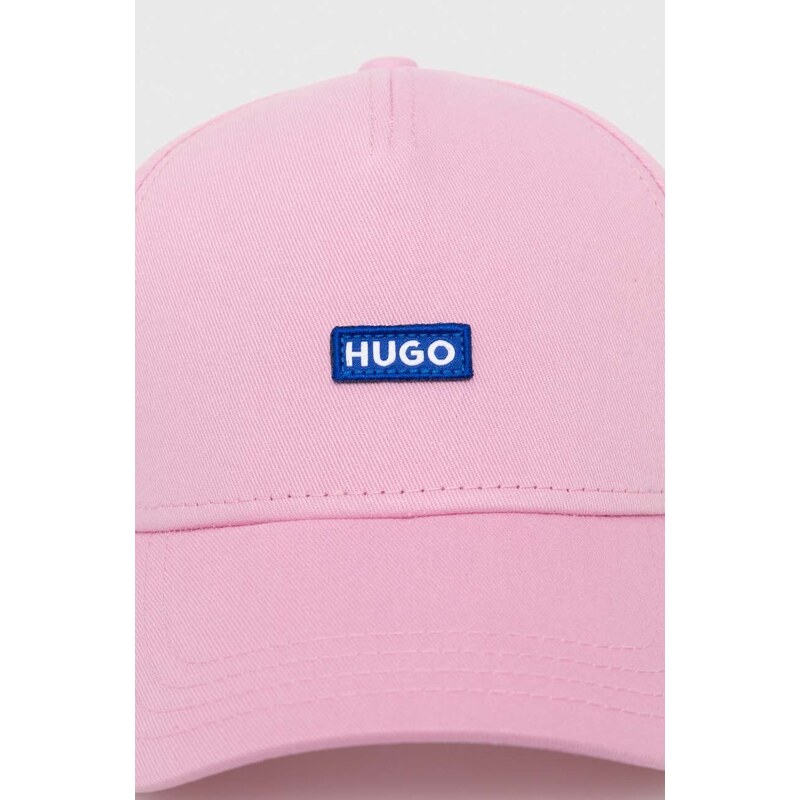 Hugo Blue berretto da baseball in cotone colore rosa con applicazione