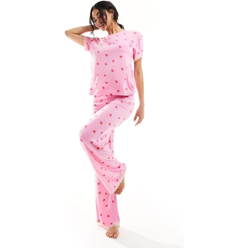 ASOS DESIGN - Mix & Match - Pantaloni del pigiama rosa a cuori super morbidi