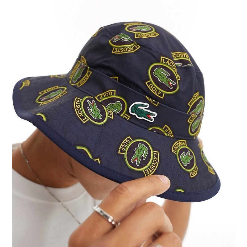 Lacoste - Cappello boonie blu navy con stampa