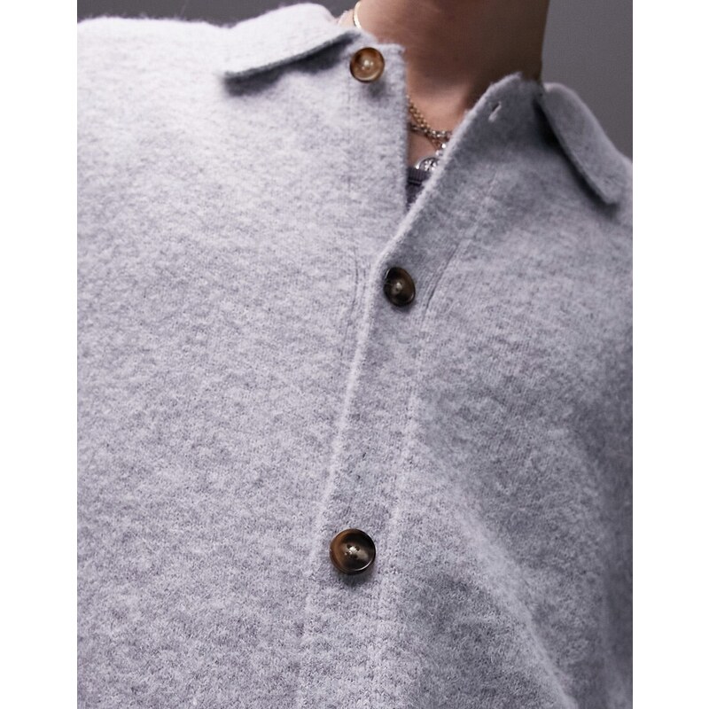 Topman - Cardigan grigio in maglia con bottoni