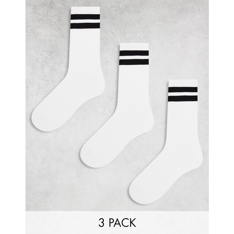 Pull&Bear - Confezione da 3 paia di calzini bianchi a righe-Bianco