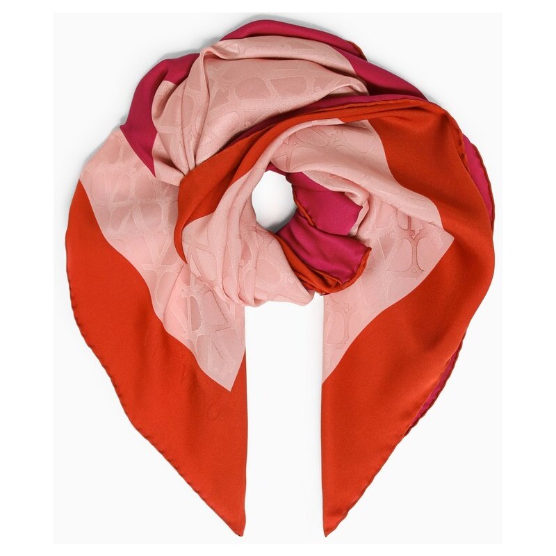 Valentino Garavani Foulard quadrato in seta rosa e rosso