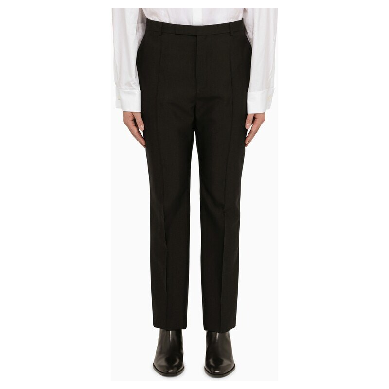 Saint Laurent Pantalone regolare nero in misto lana