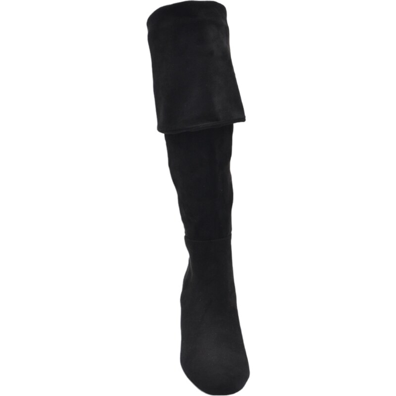 Malu Shoes Stivale donna a punta quadrata alto in camoscio nero sopra al ginocchio o con risvolto tacco quadrato basso 5 cm con zip