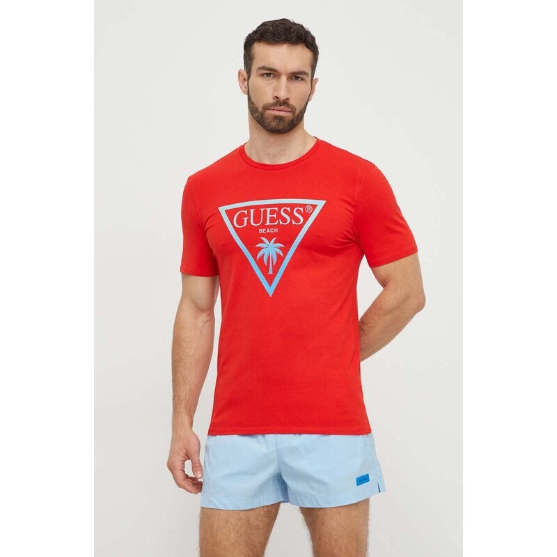 Maglietta Rossa Guess Uomo, Slim Fit In Cotone - Logo Rilievo, Comfort E Stile - 6