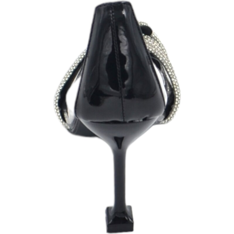 Malu Shoes Decollete scarpa donna a punta nero trasparente con nodo argento gioiello brillantino tacco martini 10 elegante evento
