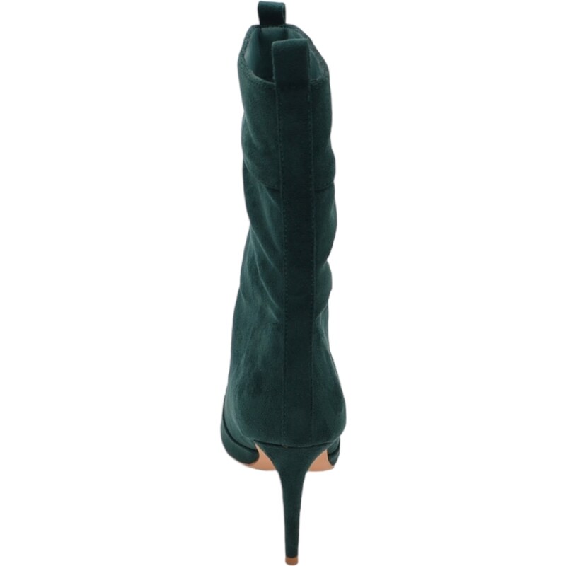 Malu Shoes Tronchetto stivaletto verde donna in camoscio dritto a punta tacco spillo 10 altezza al polpaccio calzata over con zip