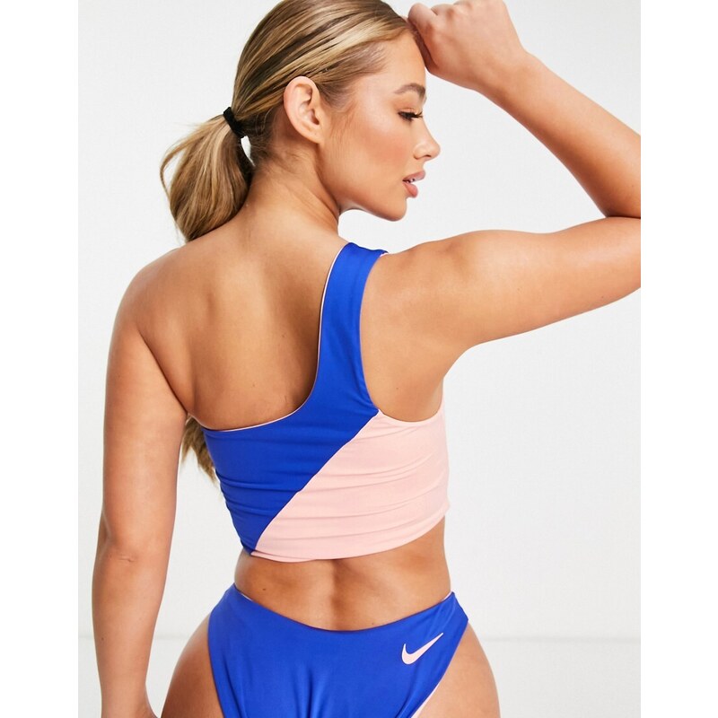 Nike Swimming - Icon - Top bikini monospalla 3 in 1 rosa e blu-Multicolore