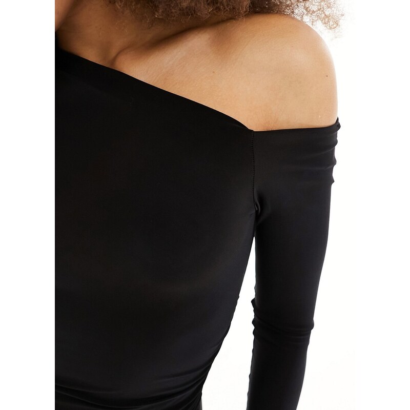 Pull&Bear - Vestito corto a maniche lunghe nero asimmetrico attillato in poliammide
