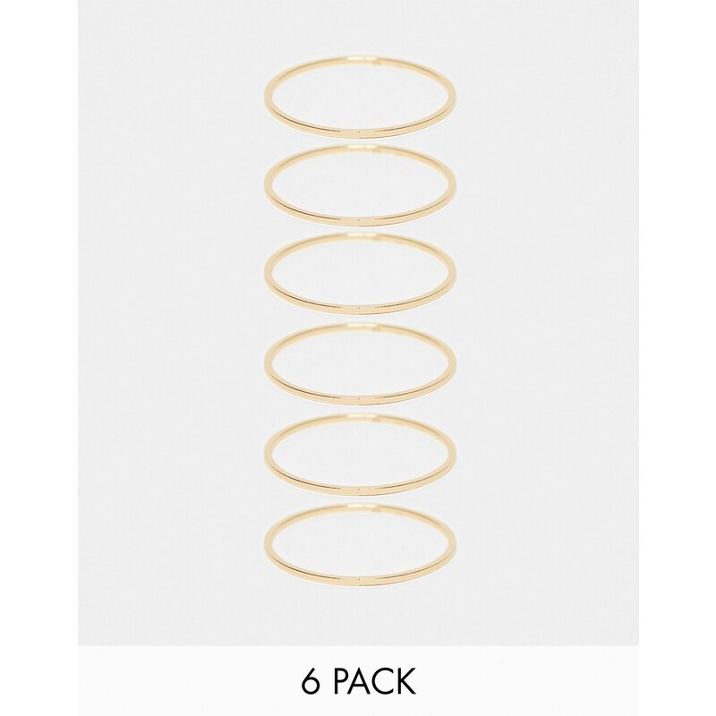 ASOS DESIGN - Set da 6 bracciali rigidi sottili color oro