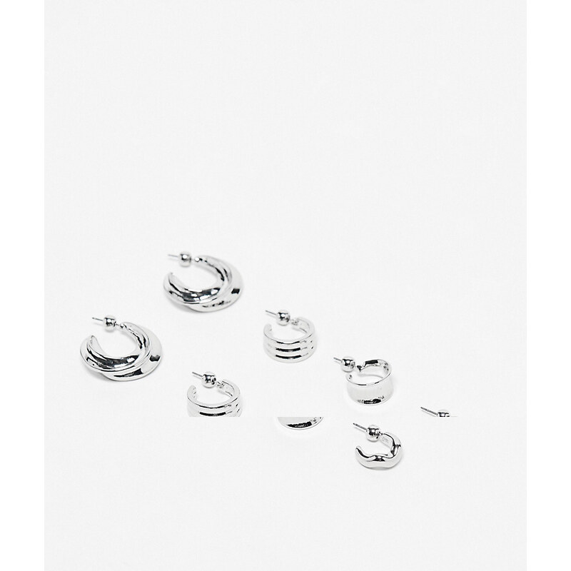 Topshop - Martha - Confezione da 4 paia di orecchini a cerchio misti color argento