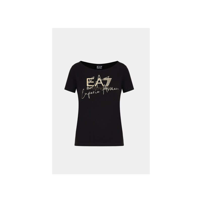 T-shirt nero oro donna ea7 logo series in cotone stretch 3dtt26 s