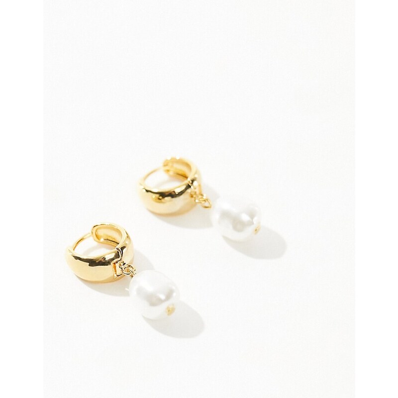 Orelia - Orecchini a cerchio placcati oro 18 k con design bombato e pendente con perla