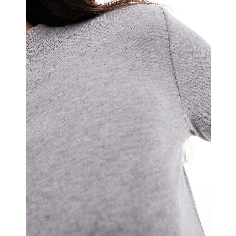 ASOS DESIGN - Mix & Match - Top a maniche lunghe del pigiama traforato grigio