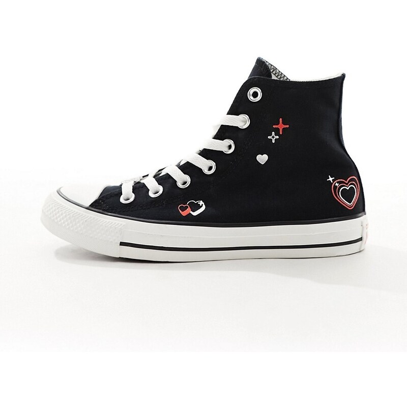 Converse nere alte sales con cuore rosso