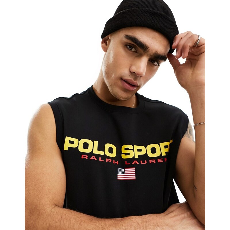 Polo Ralph Lauren - Sport Capsule - Canotta felpata nera con logo sul davanti-Nero
