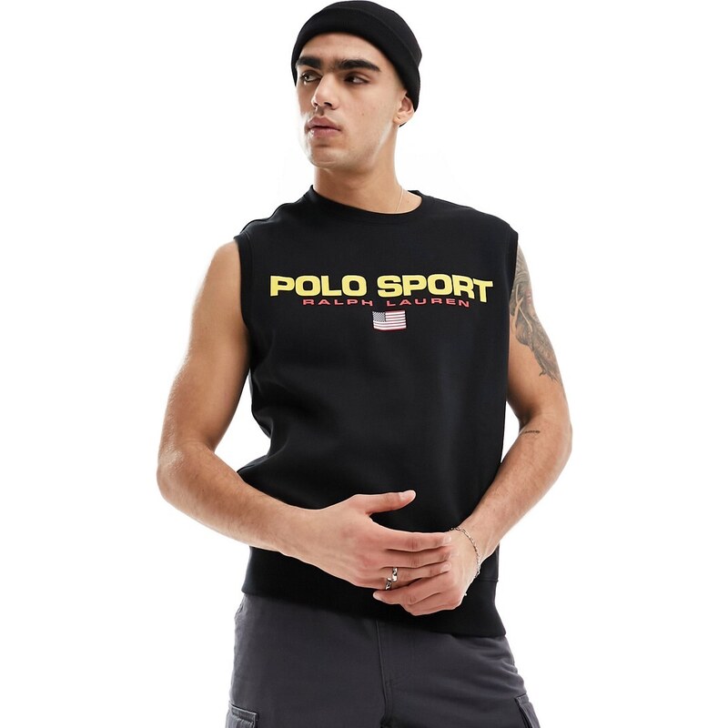 Polo Ralph Lauren - Sport Capsule - Canotta felpata nera con logo sul davanti-Nero