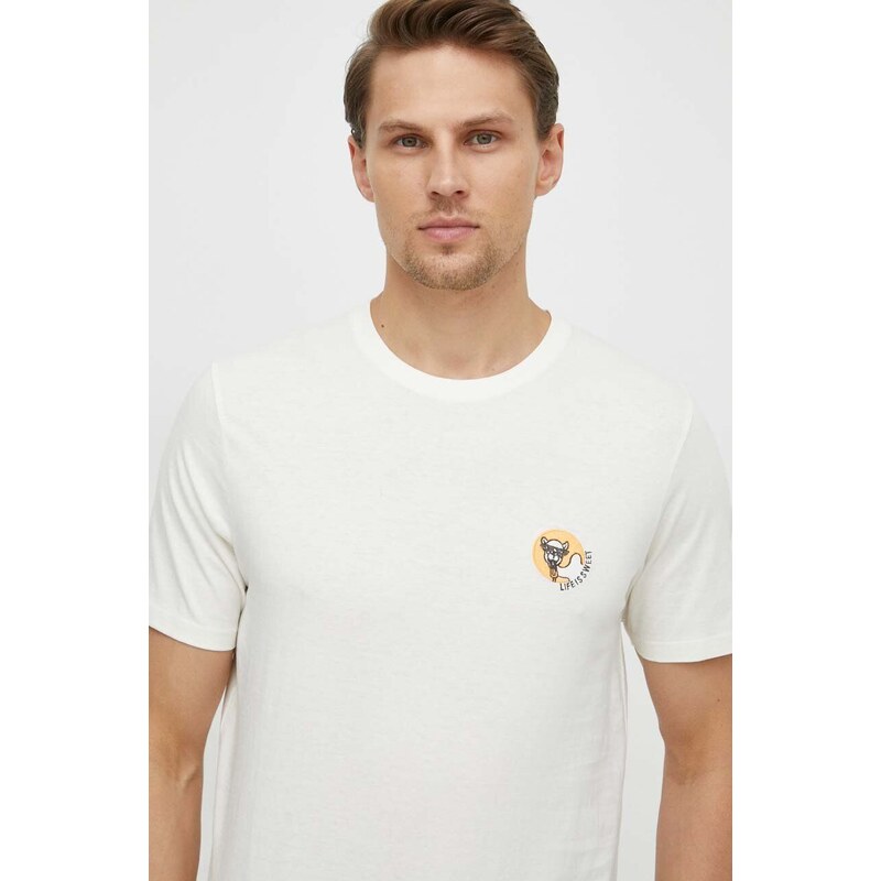 Lindbergh t-shirt in cotone uomo colore beige con applicazione
