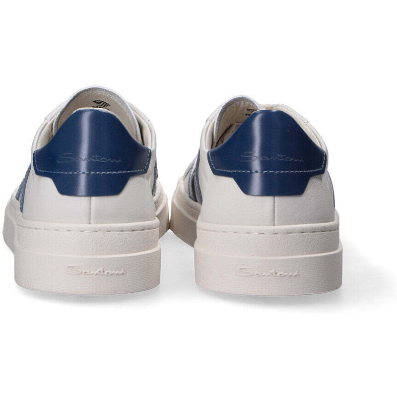Santoni sneaker low top pelle bianco blu