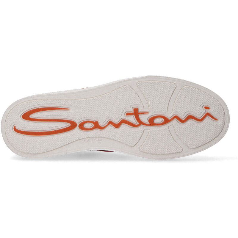 Santoni sneaker low top pelle bianca arancio