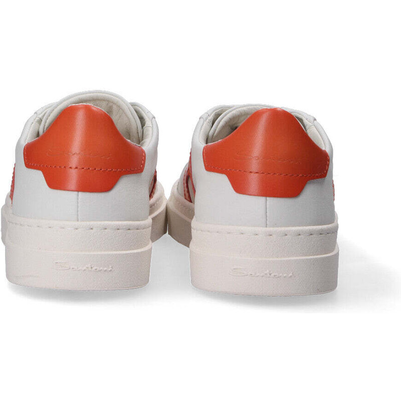 Santoni sneaker low top pelle bianca arancio