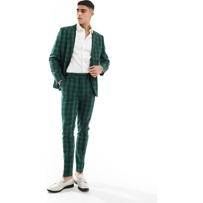 ASOS DESIGN - Pantaloni da abito skinny verde a quadri