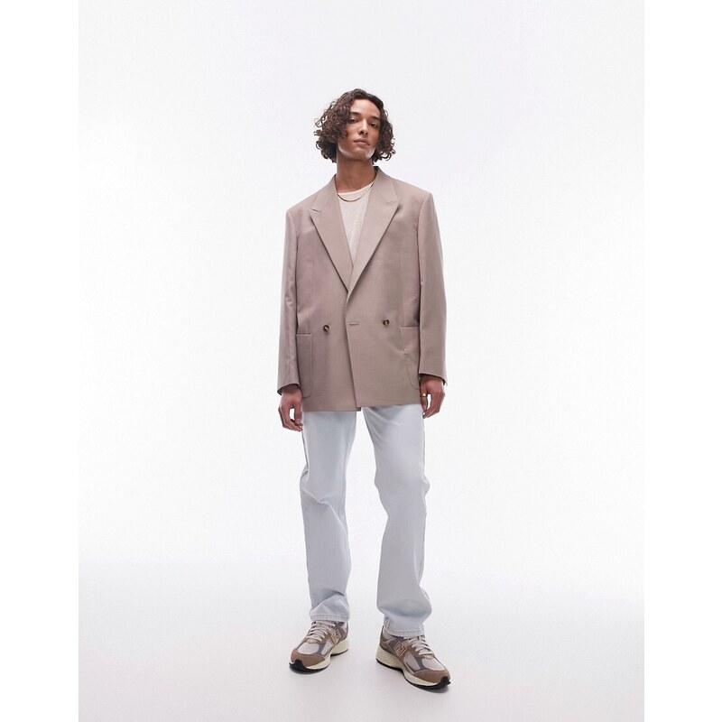 Topman - Giacca da abito oversize color pietra squadrata-Neutro