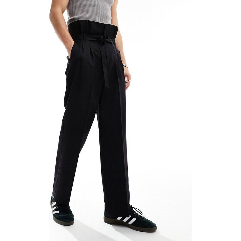 ASOS DESIGN - Pantaloni eleganti a fondo ampio neri a vita alta-Nero