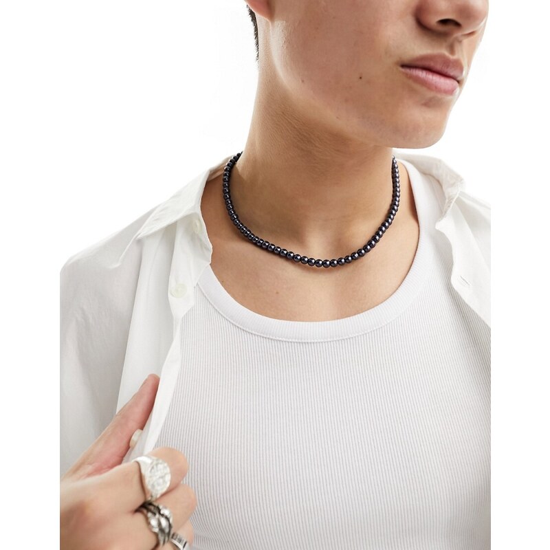 ASOS DESIGN - Collana con perle sintetiche grigio scure