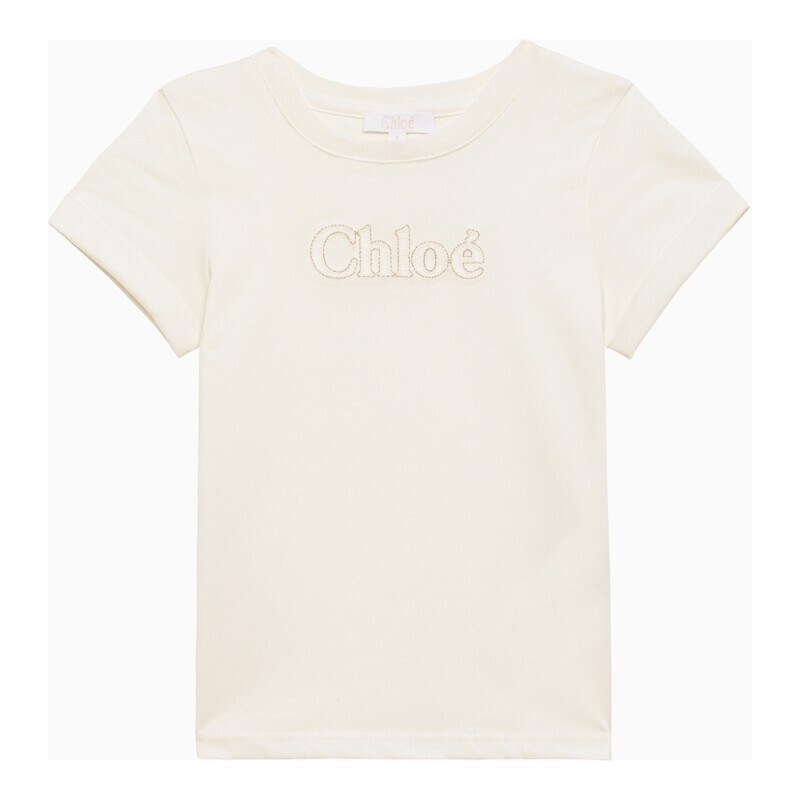 Chloé T-shirt bianca in cotone con logo