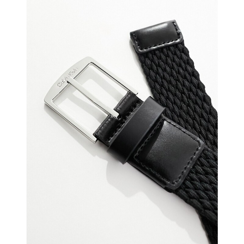 Calvin Klein - Cintura casual nera elasticizzata intrecciata da 35 mm-Nero