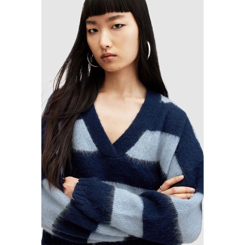 AllSaints maglione in misto lana LOU CROP donna colore blu