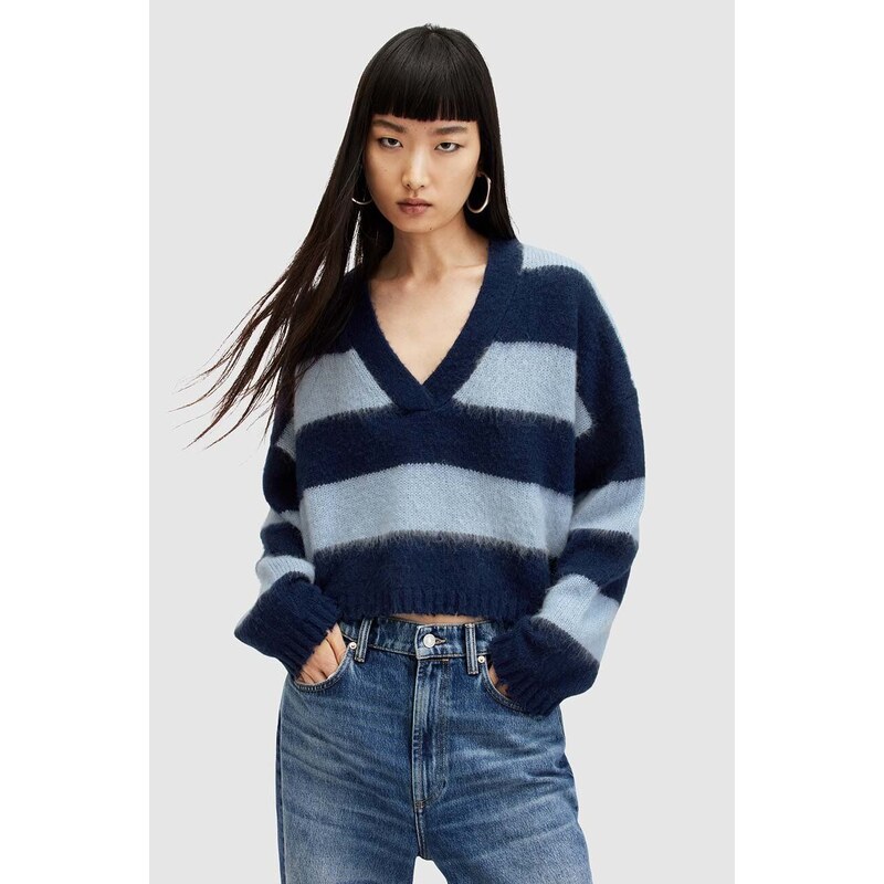 AllSaints maglione in misto lana LOU CROP donna colore blu