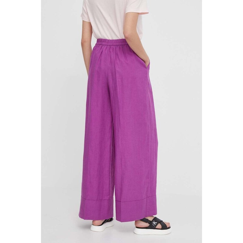United Colors of Benetton pantaloni in lino colore violetto