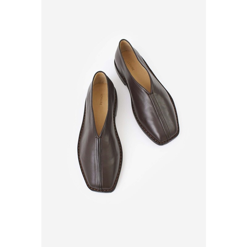 LEMAIRE Calzature FLAT PIPED SLIPPERS in pelle marrone