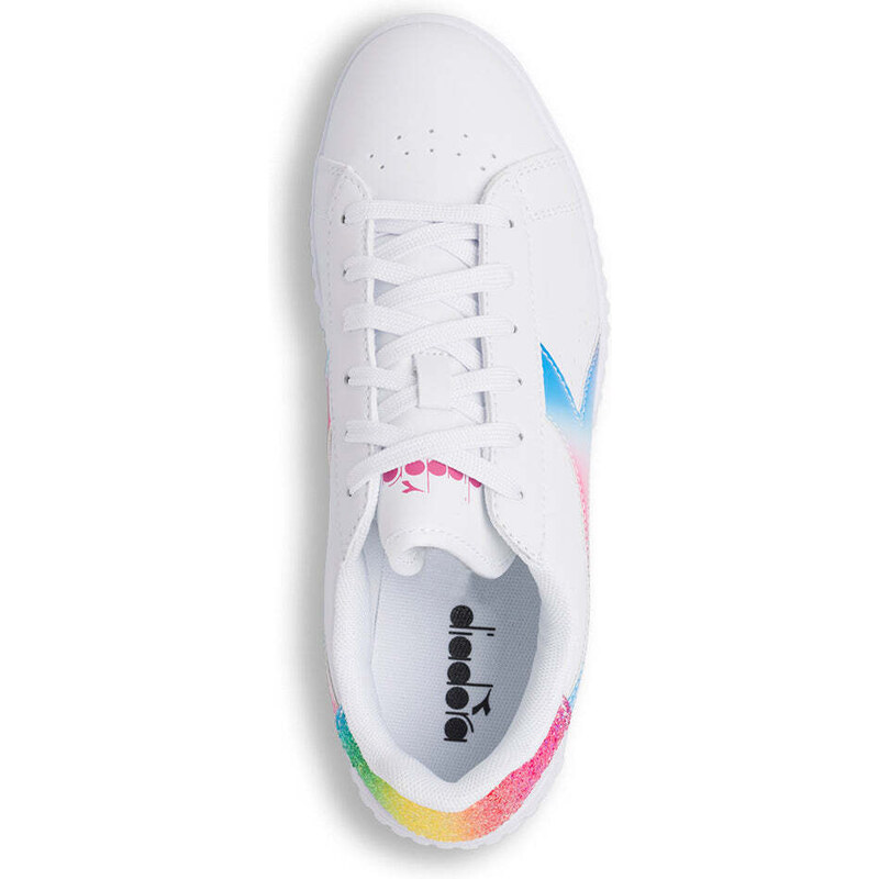 Sneakers bianche da ragazza con logo arcobaleno Diadora Game Step Bloom GS
