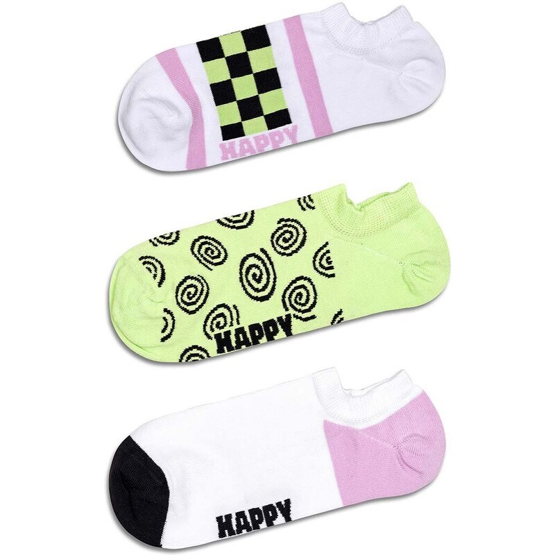 Happy Socks calzini Checked Stripe No Show Socks pacco da 3