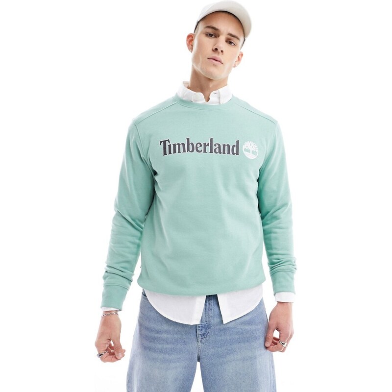 Timberland - Felpa verde chiaro con scritta grande del logo