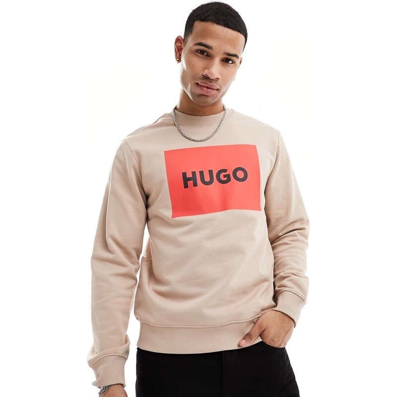 Hugo Red HUGO - Duragol222 - Felpa beige con logo squadrato-Neutro