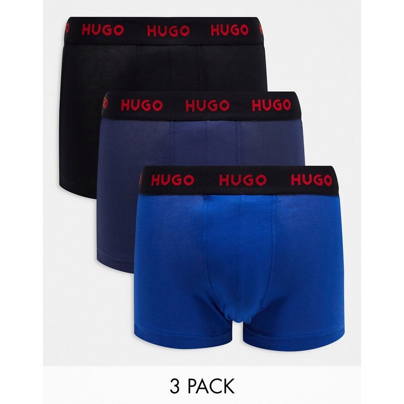 Hugo Red HUGO Bodywear - Confezione da 3 paia di boxer aderenti blu navy con logo sulla fascia in vita-Multicolore