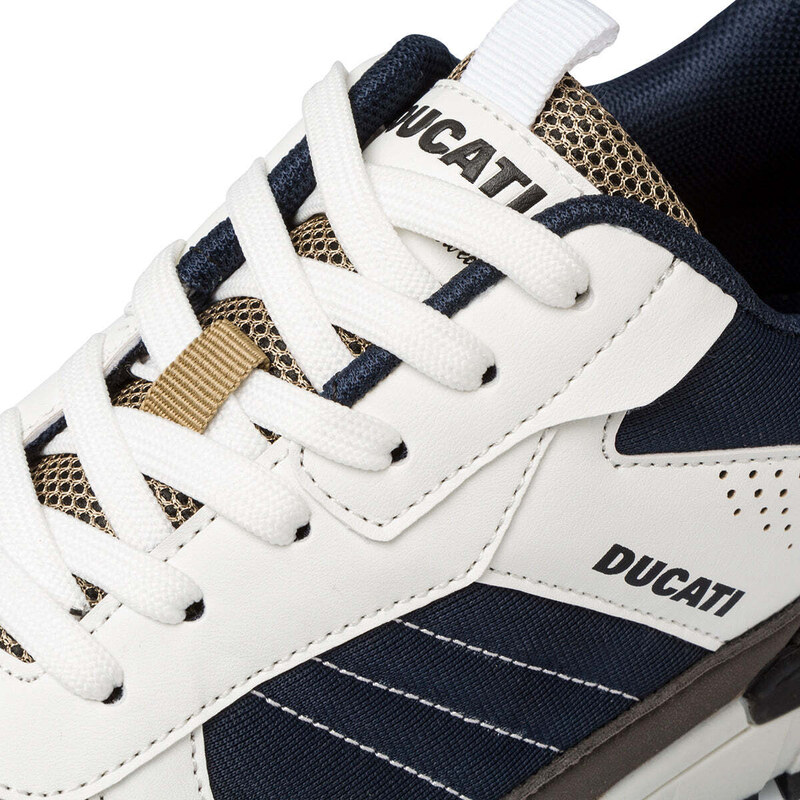Sneakers bianche, blu e grigie da uomo con dettagli traforati Ducati