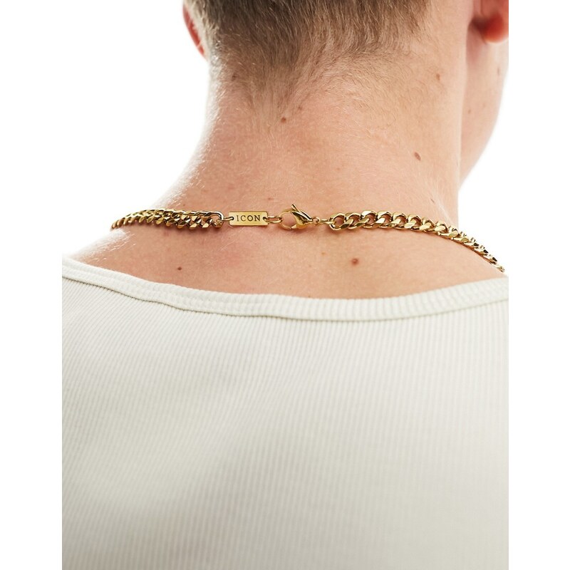 Icon Brand - Collana a catena con maglie pesanti in acciaio inossidabile placcato oro 14 carati