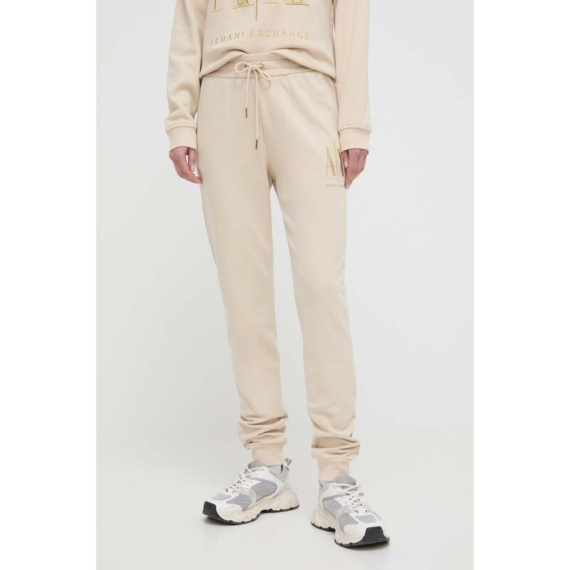 Armani Exchange pantaloni da jogging in cotone colore beige