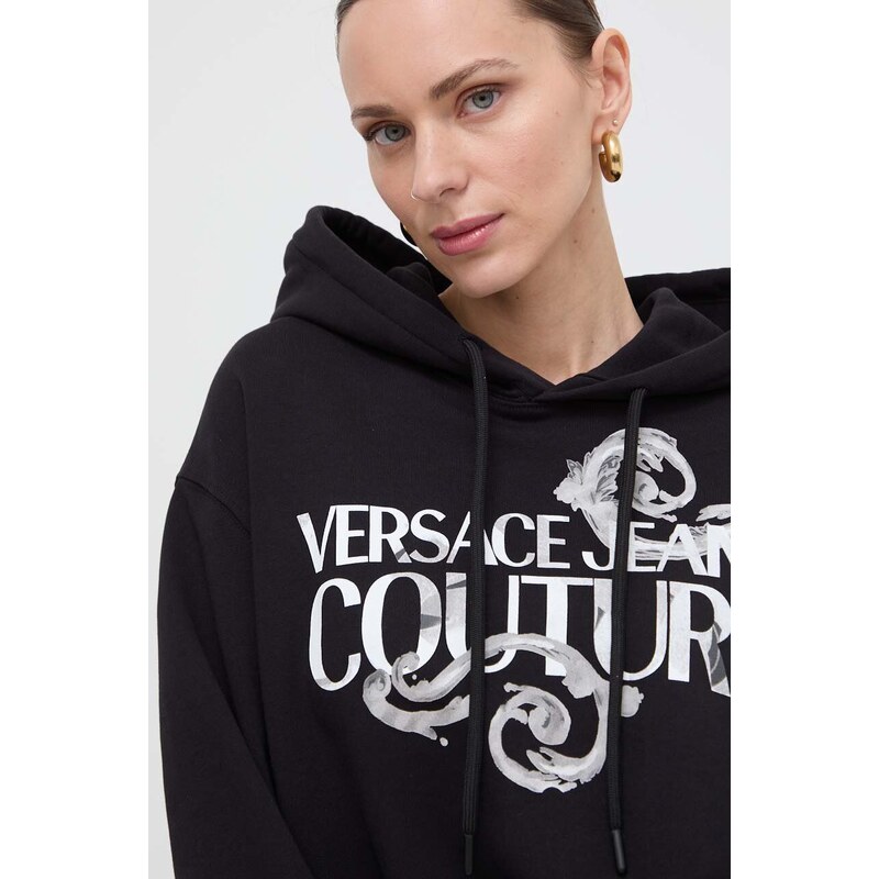Versace Jeans Couture felpa in cotone donna colore nero con cappuccio
