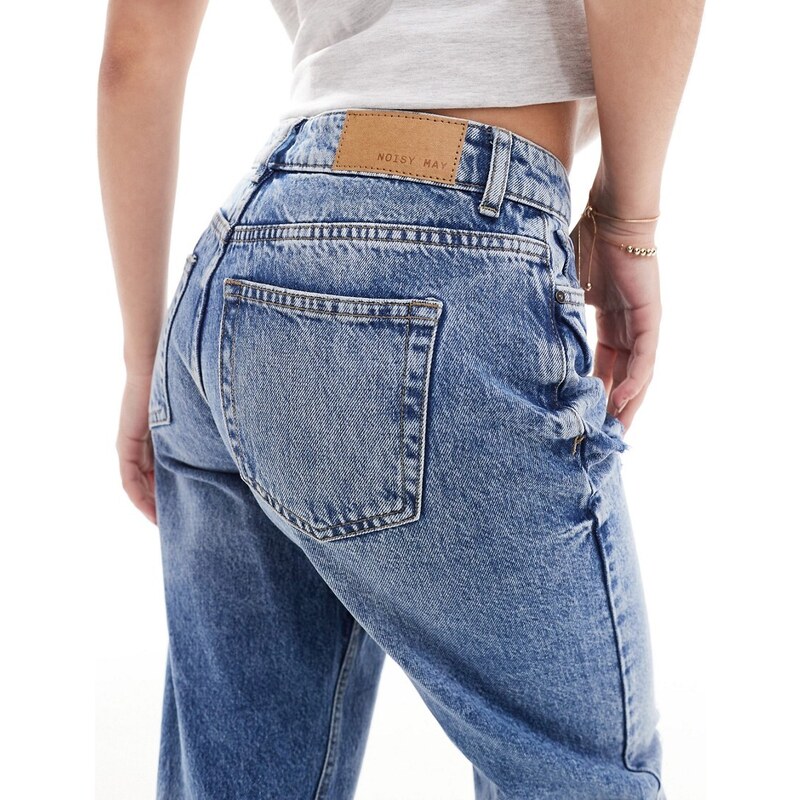 Noisy May - Moni - Jeans dritti a vita alta lavaggio medio con strappi-Blu