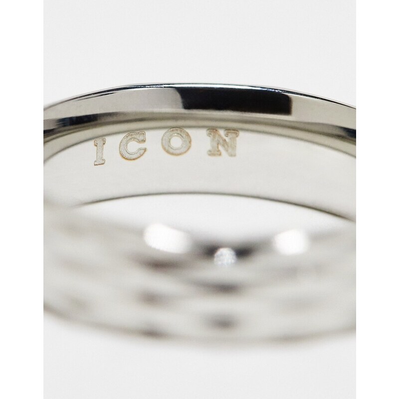 Icon Brand - Anello a fascia in acciaio inossidabile zigrinato color argento
