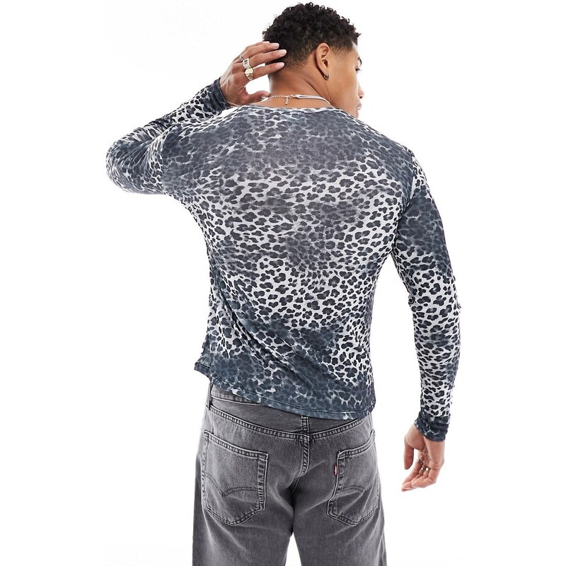 ASOS DESIGN - Maglietta a maniche lunghe attillata con stampa leopardata-Multicolore